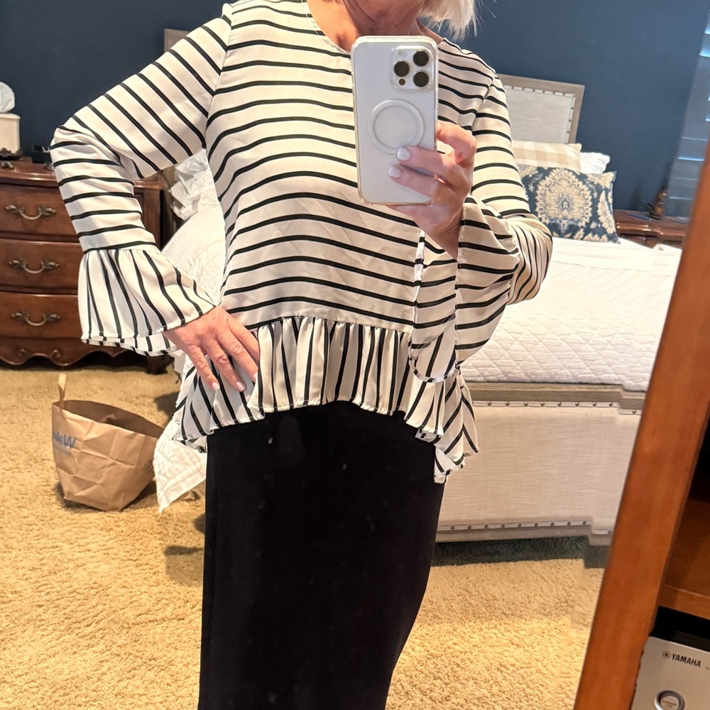 ANA black and white striped blouse size large